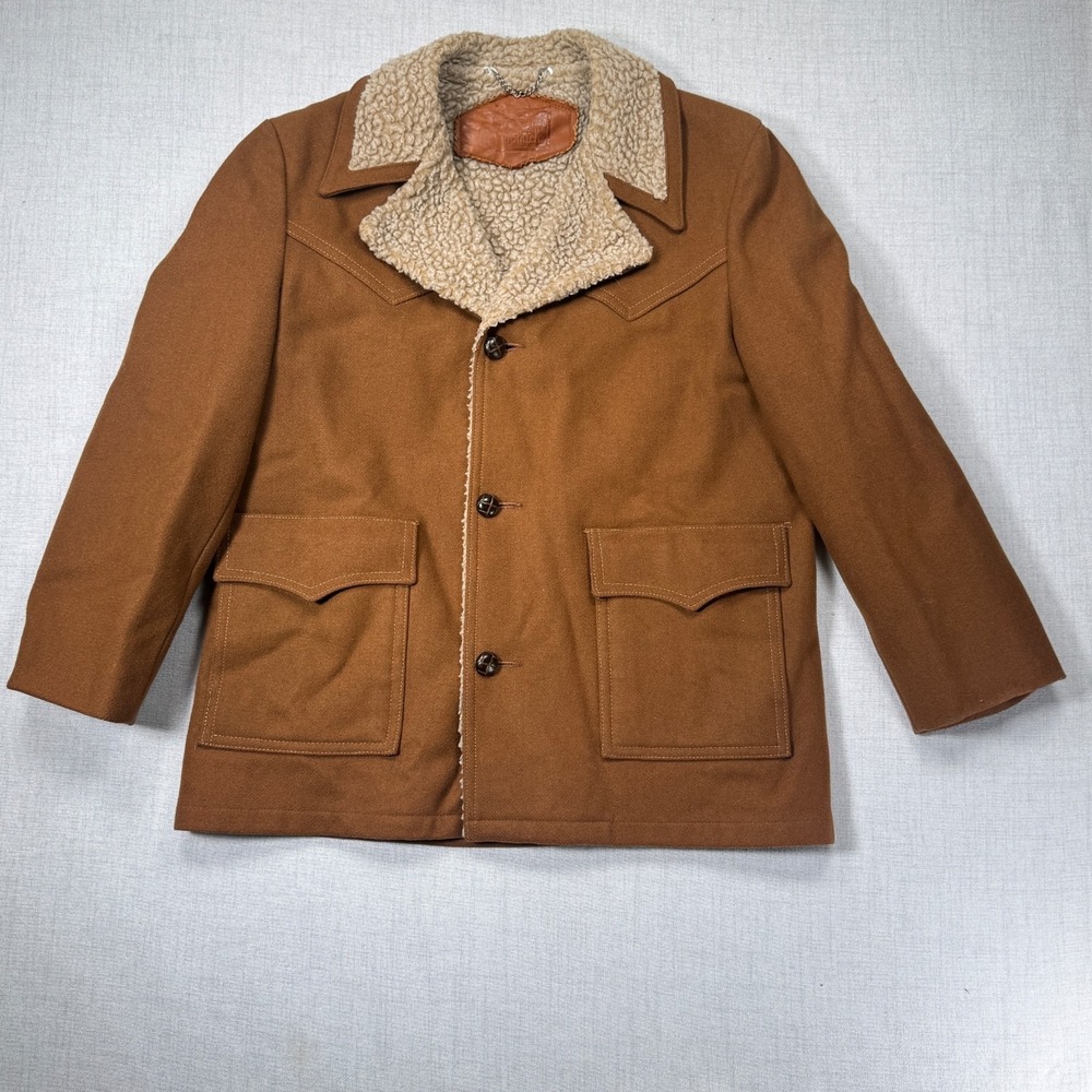 Vintage Woolrich Sherpa Lined Jacket Western Style Brown Wool Blend Size 42